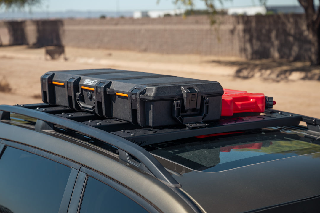 Box and rotopax mounted to the 2019-2024 Subaru Forester Crossmembers
