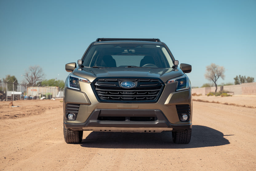 Our Ditch Light Brackets for the 2019-2024 Subaru Forester sit extremely low and close to the A-Pillars without any contact