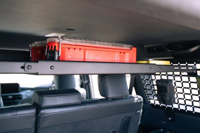 Molle Panel Storage Shelf for the 2024 Toyota Land Cruiser with tools and bags
