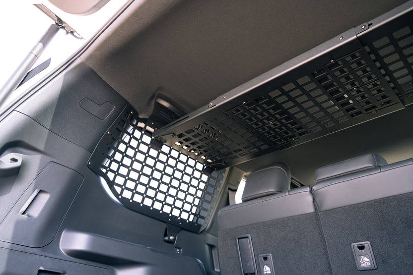 Molle Panel Storage Shelf for the 2024 Toyota Land Cruiser at height above headrest