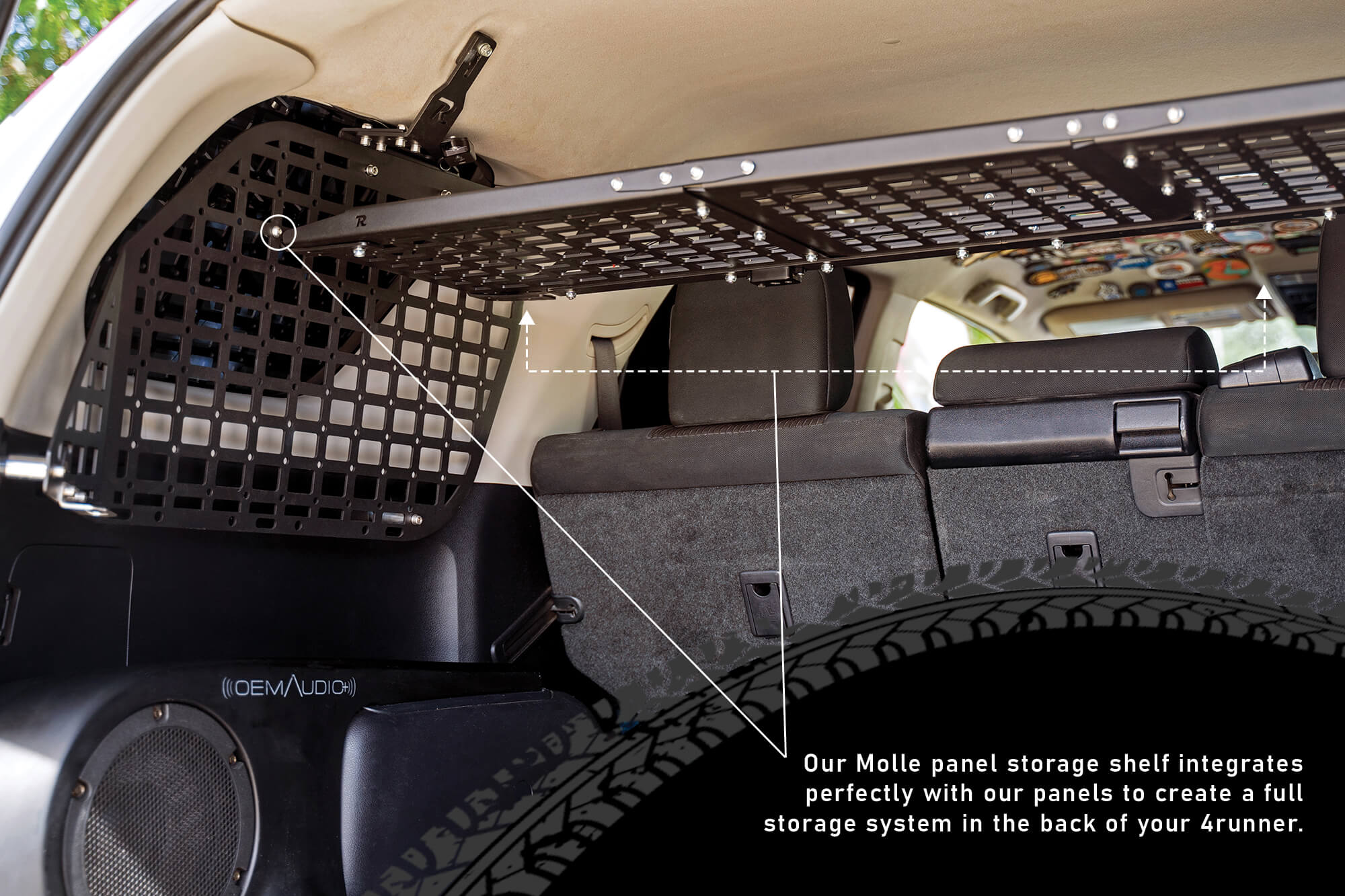 Image Text: Our Molle panel storage shelf integrates perfectly with our panels to create a full storage system in the back of your 4Runner
