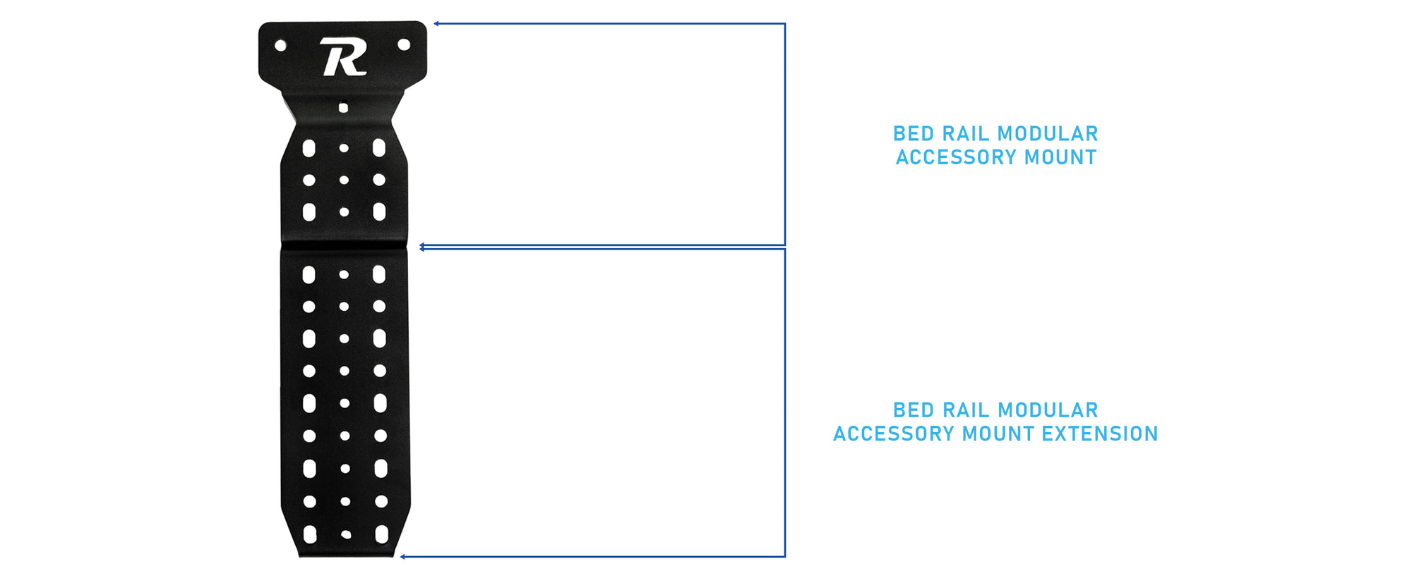 Image Pointing out the Bed Rail mount extension is an extension of the modular bed rail mount.